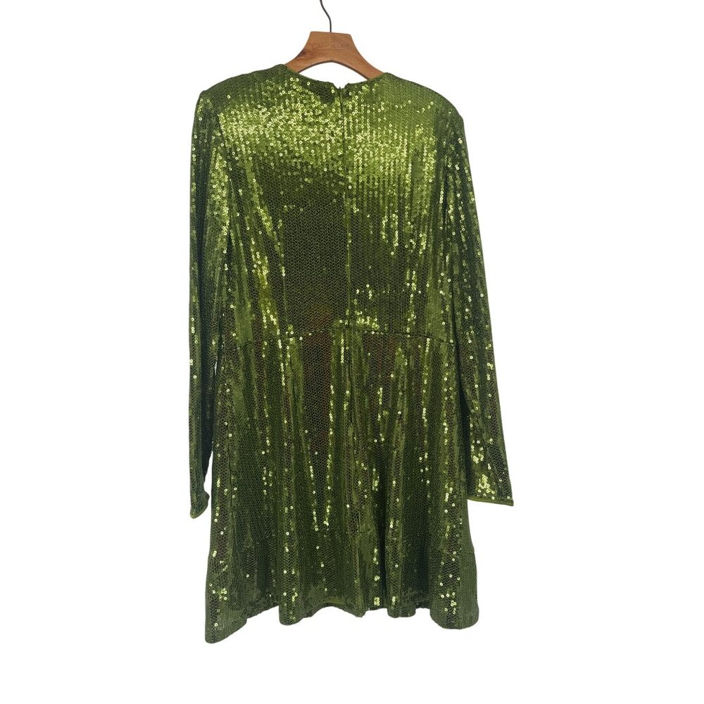 Scoop Green Sequin Long Sleeve Dress womens size large grinch party - Picture 4 of 7